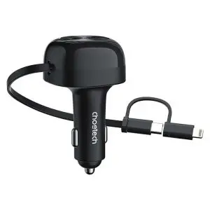 Choetech 75W Car Charger with Retractable 2 in 1 – TC0036 – Black – GC