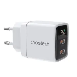 Choetech 35W Gan Wall Charger 2x USB-C PD with Display – PD6051 – White – GC